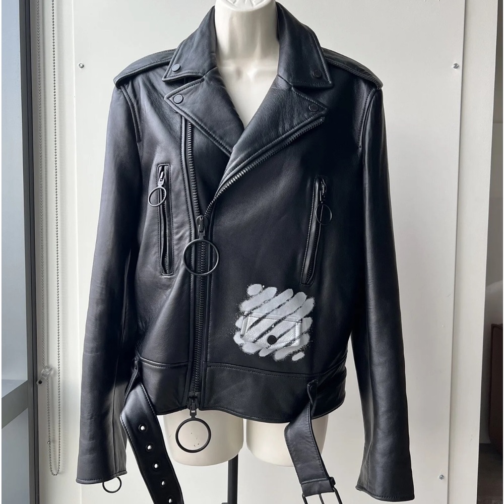OFF-WHITE UNISEX LEATHER MOTORCICLE JACKET